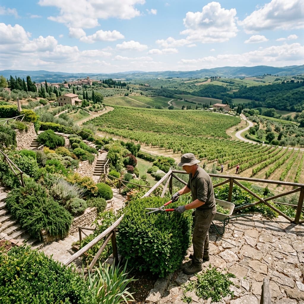 Giardinieri al lavoro a Aramengo per manutenzione verde