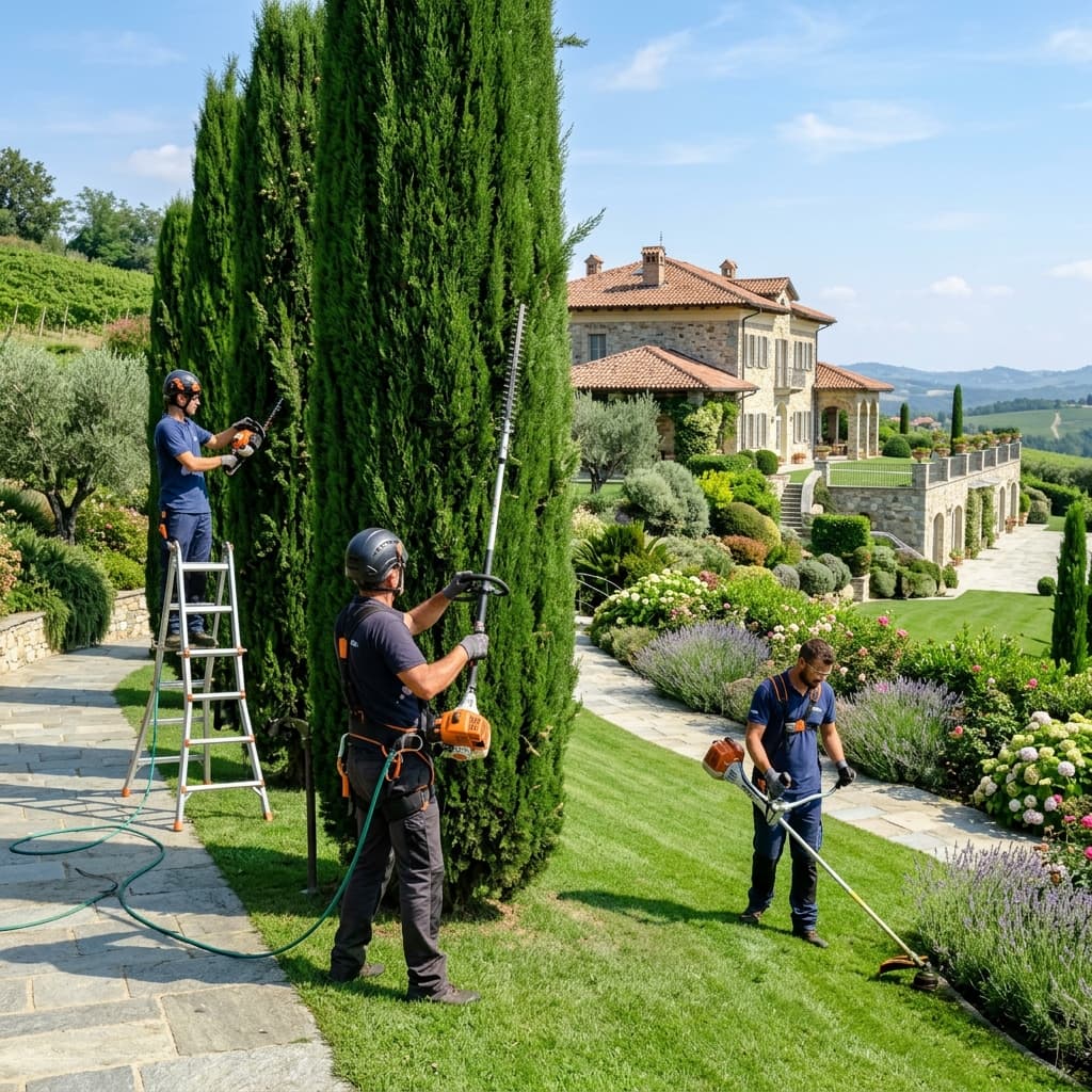 Giardinieri al lavoro a San Mauro Torinese per manutenzione verde